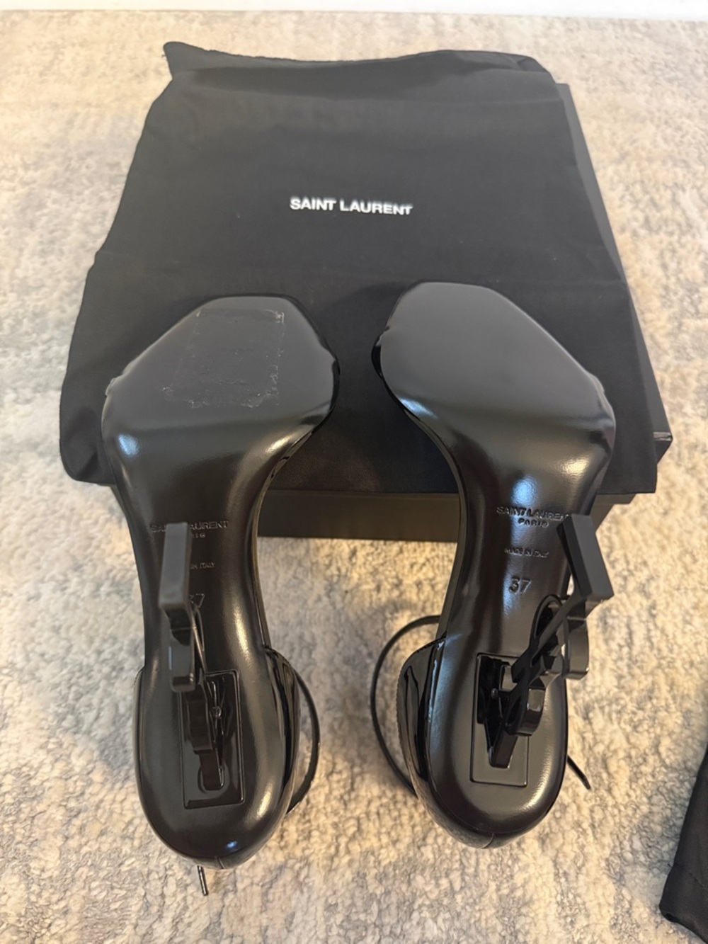 LIKE NEW!!!!! Saint Laurent Black Patent Leather Opyum Heel Ankle-Strap Sandals - Picture 2 of 5
